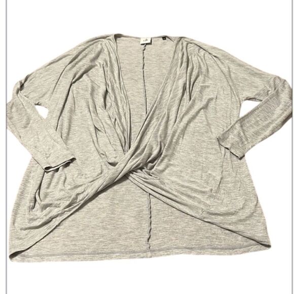 Cabi size small light grey super soft knit twist front long sleeve top EUC - Picture 1 of 7